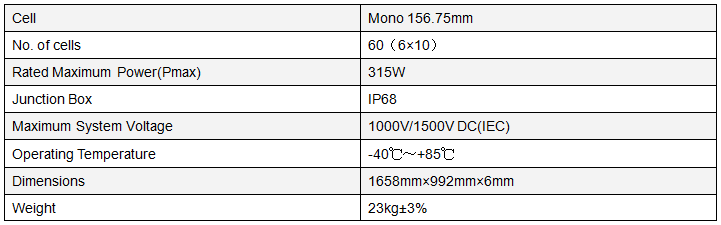60 cells 315W dual glass mono solar pv panel Ex1