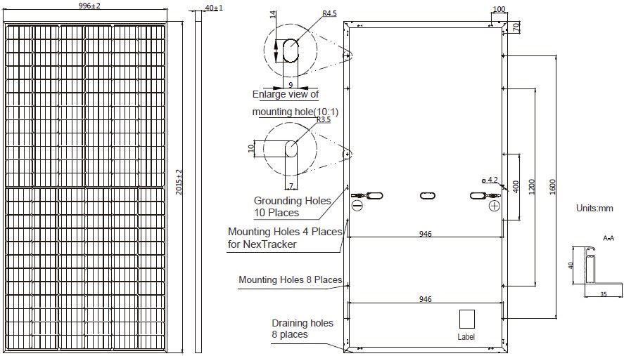 Dimension of 410W half-cell PERC solar module